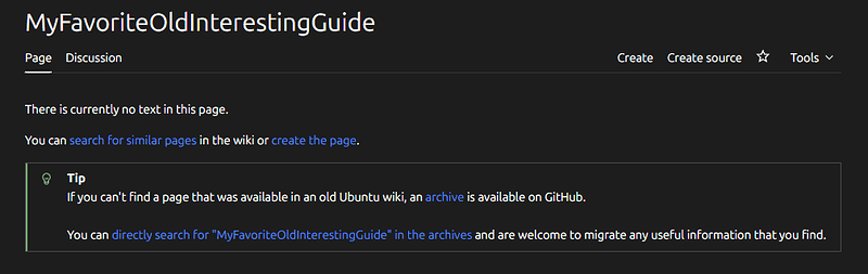 What happens when you try to access a page from the old wiki that doesn't exist.