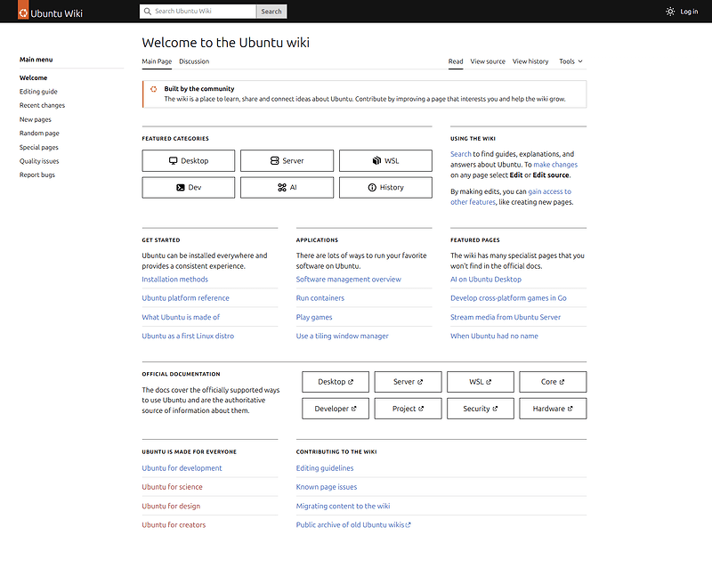Homepage of the new Ubuntu wiki