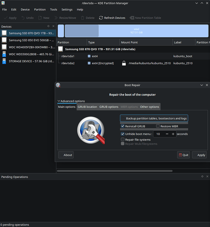 1 boot repair - main options