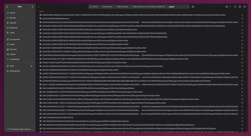 Examples of directory names corresponding to wiki pages before cleanup.