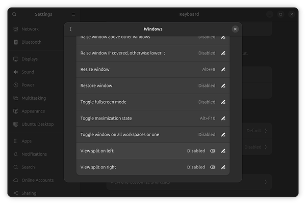 disabled split view shortcuts still working