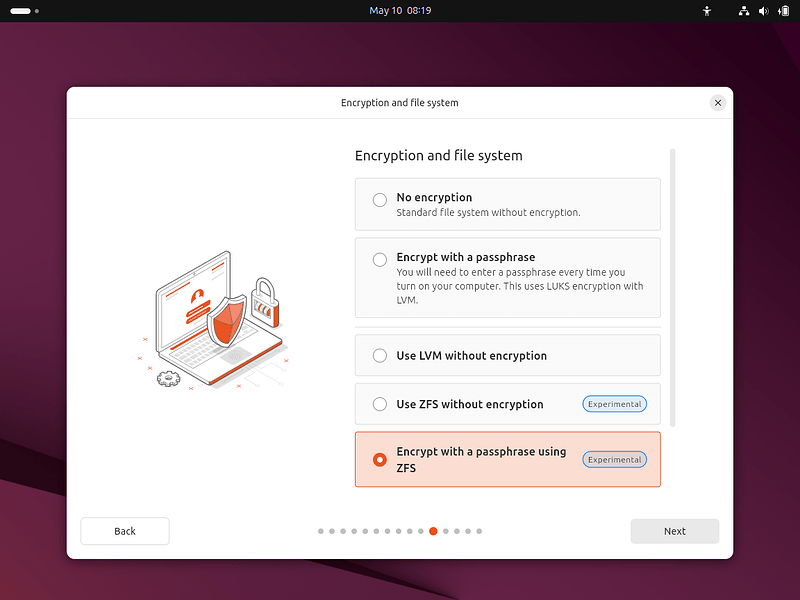 25.04, encrypt with a passphrase using ZFS