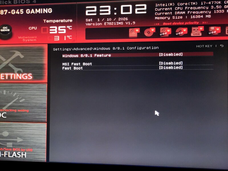 Windows 8.1 (Secure Boot) Disabled