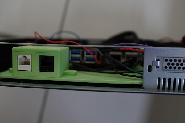 Two RJ45 keystones are the only available I/O for the ITX board, as the rest is hidden behind