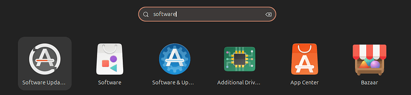 Search for "software" in the applications