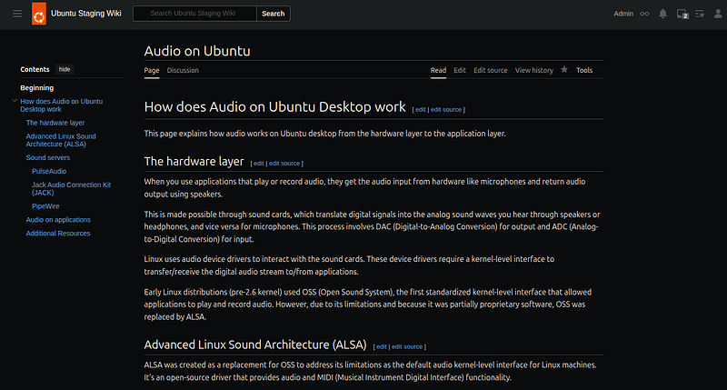 A page from the new wiki called Audio on Ubuntu.