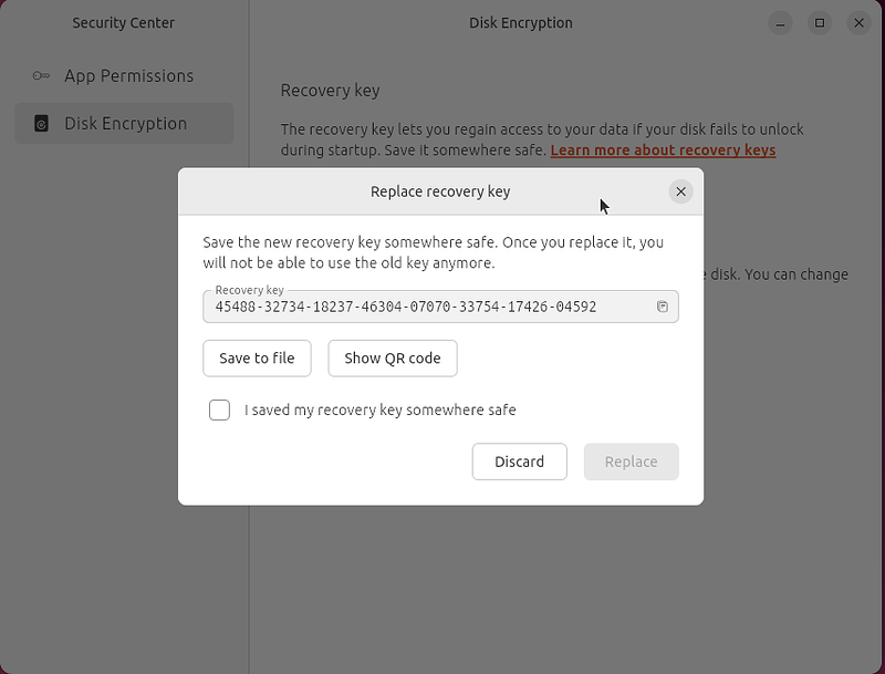 Recovery key generation in Security Center