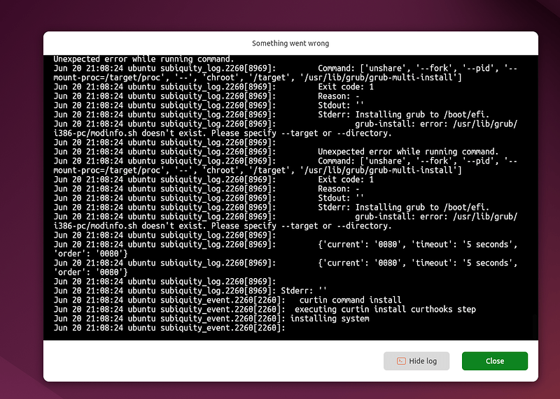 Install error msg