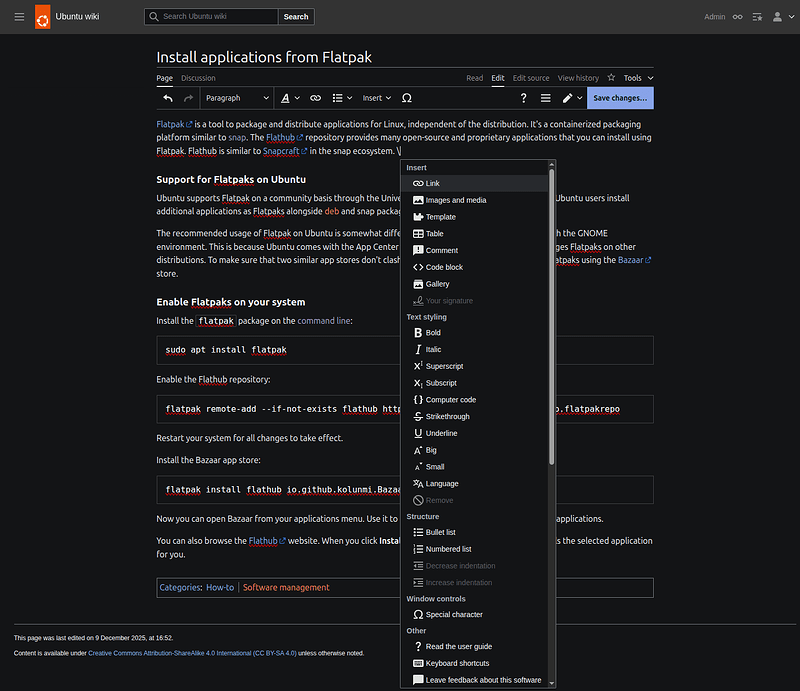 Visual editing interface, showing a slash-command dialog.