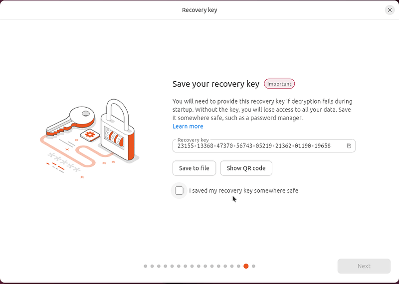 Recovery key display during installation