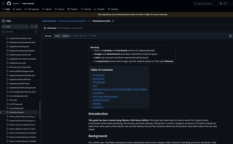 Example of a page rendered from MediaWiki syntax on GitHub.