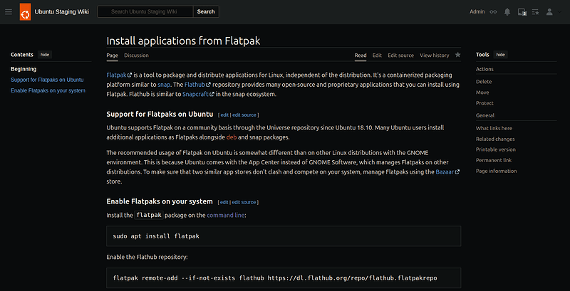 A page from the new wiki called Install applications from Flatpak.