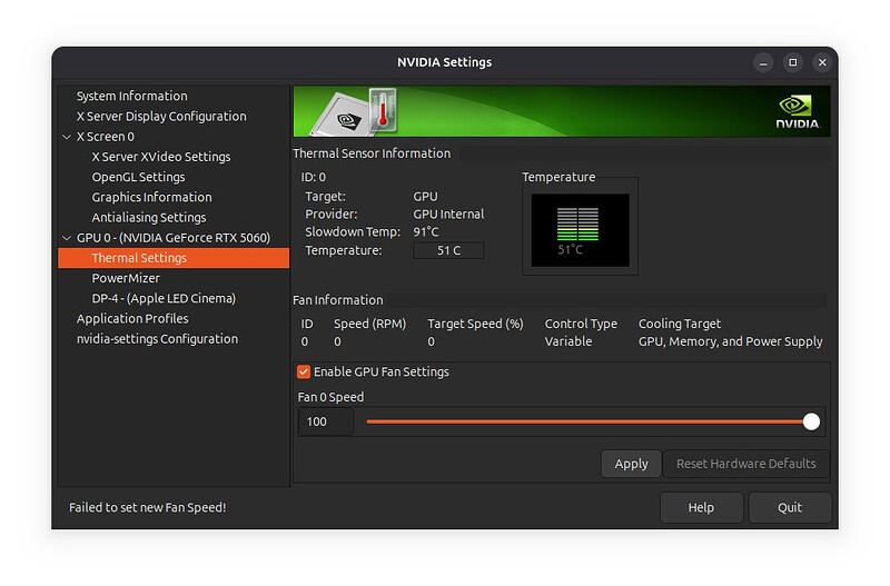 Failed to set new Fan Speed error