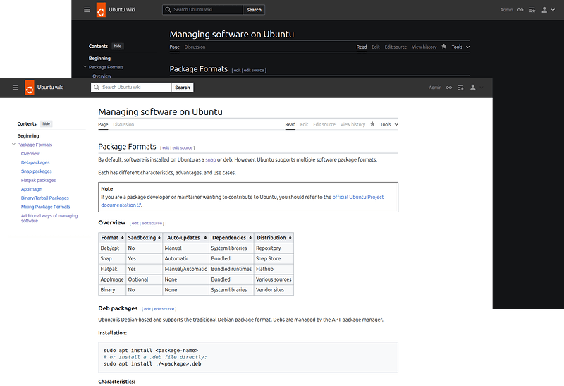 Light mode and dark mode themes for the wiki.
