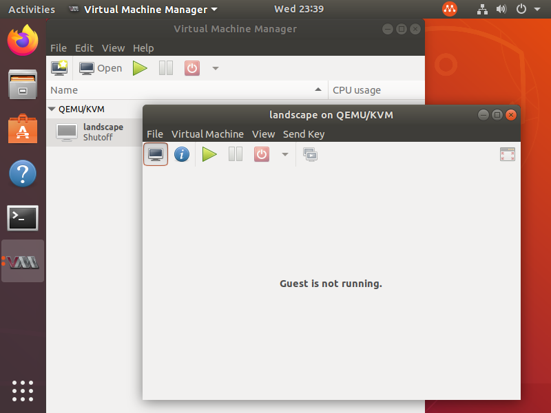 screenshot of virtual machine manager