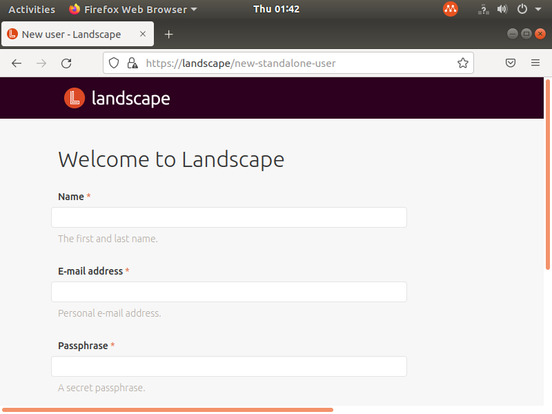 screenshot of landscape's welcome page