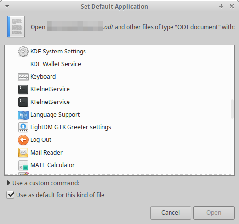 Set Default Application window