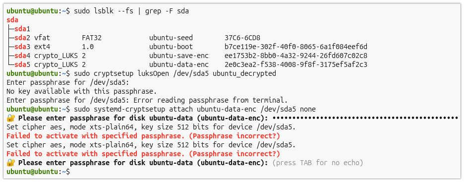 Failed LUKS decryption