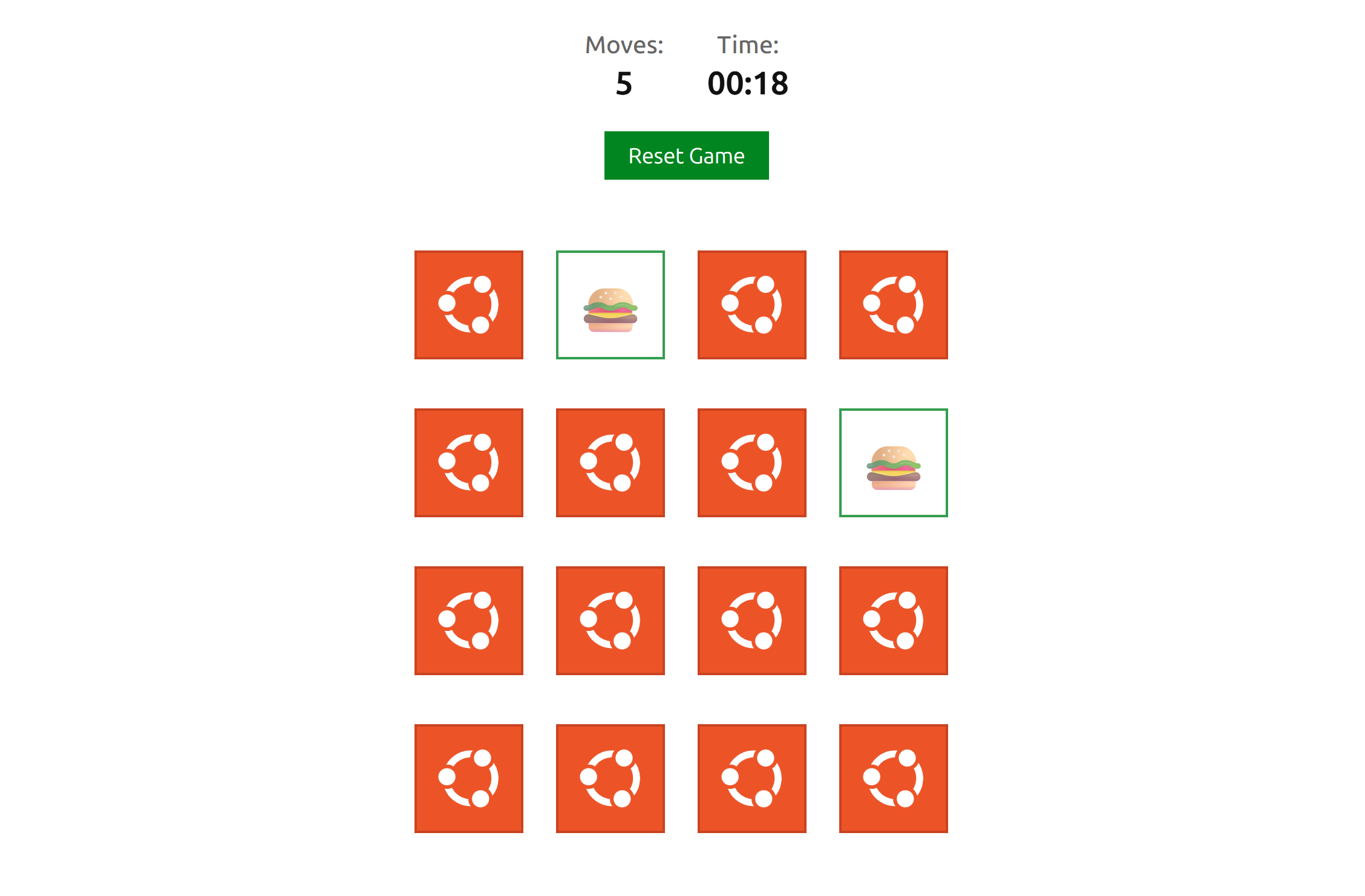 Snack Match game board.