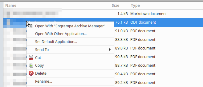 Context menu when right-clicking on a file