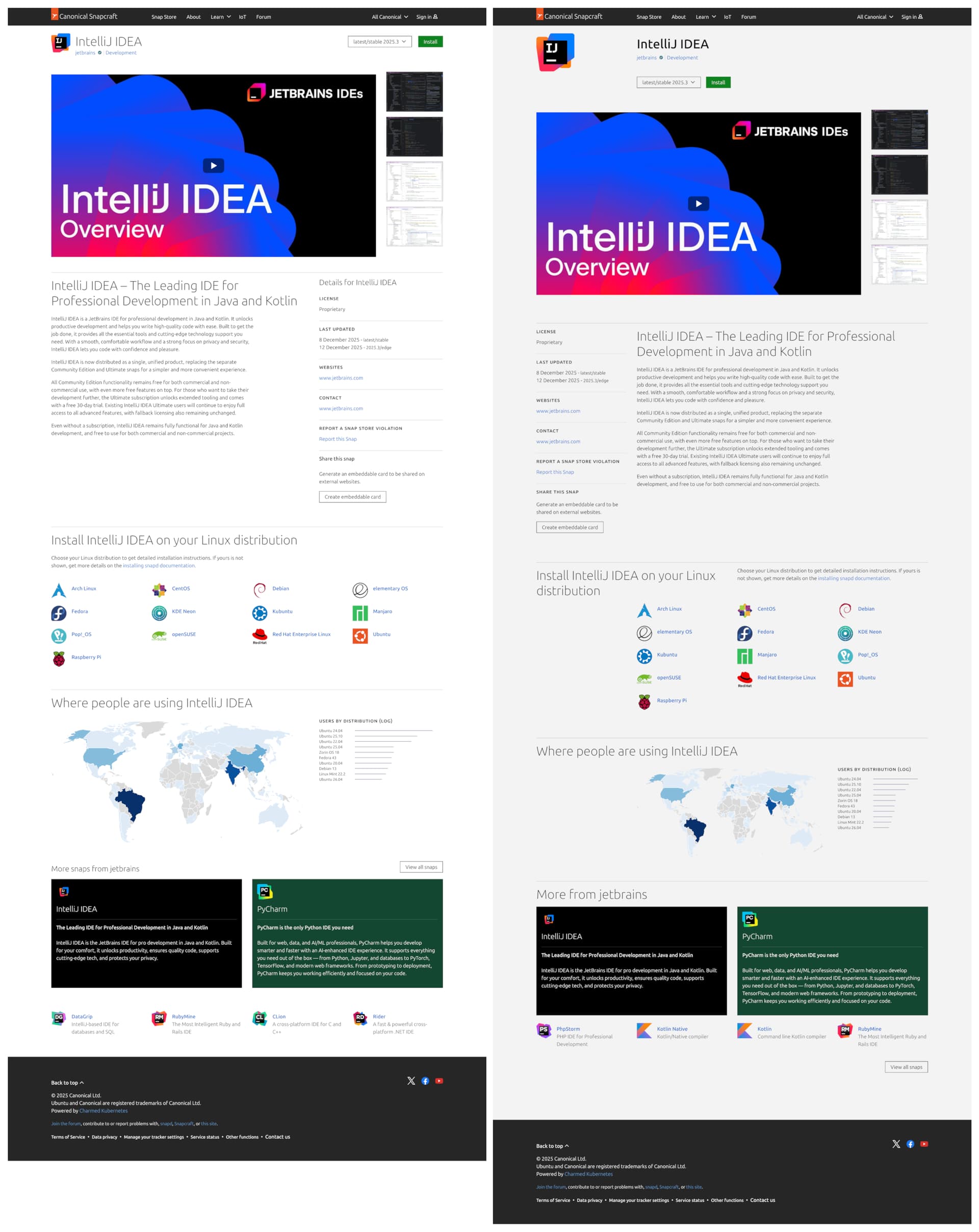 comparison of snap details page before and after the refresh